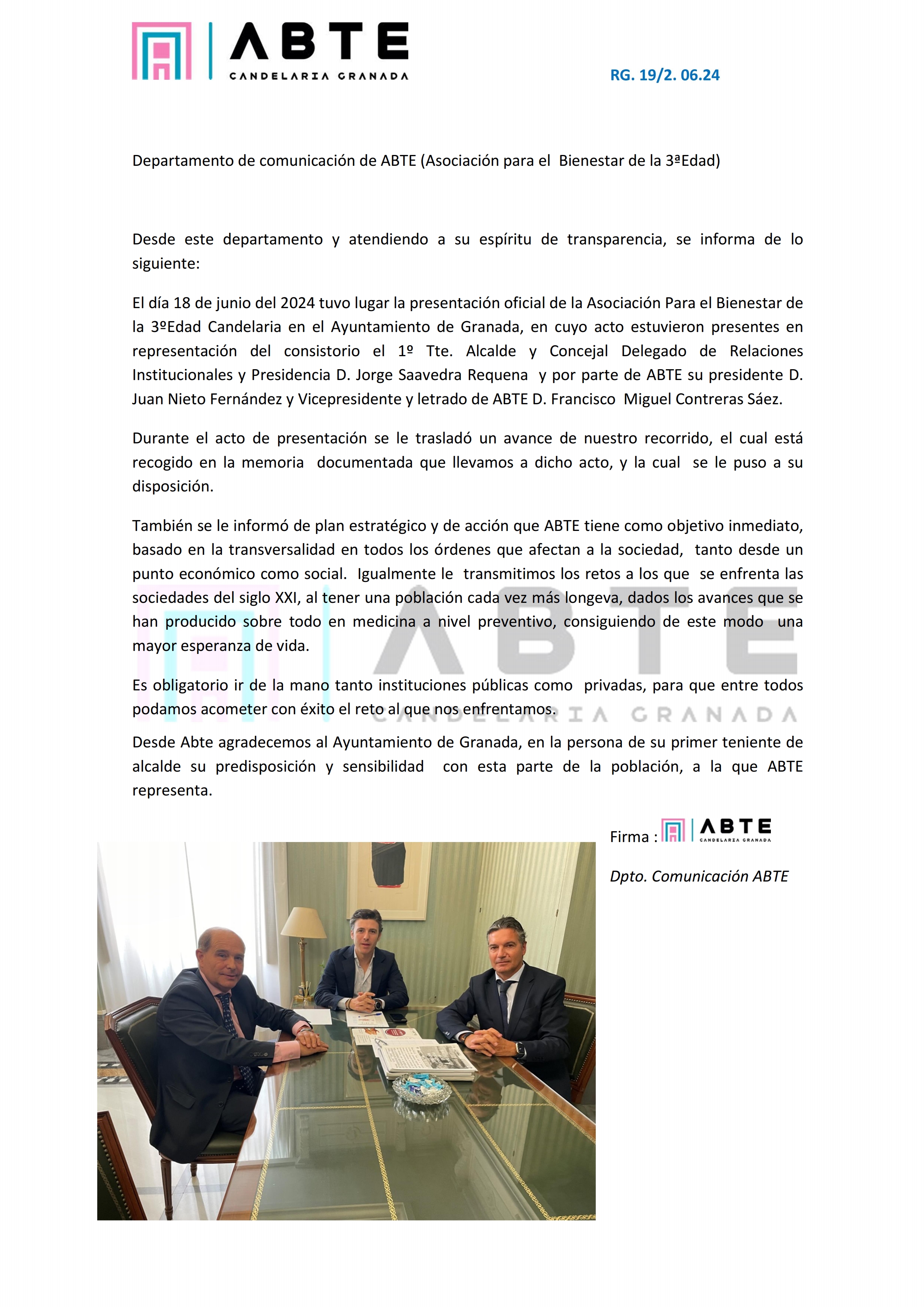 Presentación oficial de ABTE al Ayuntamiento de Granada. foto de la presentación oficial de abte al ayuntamiento de Granada