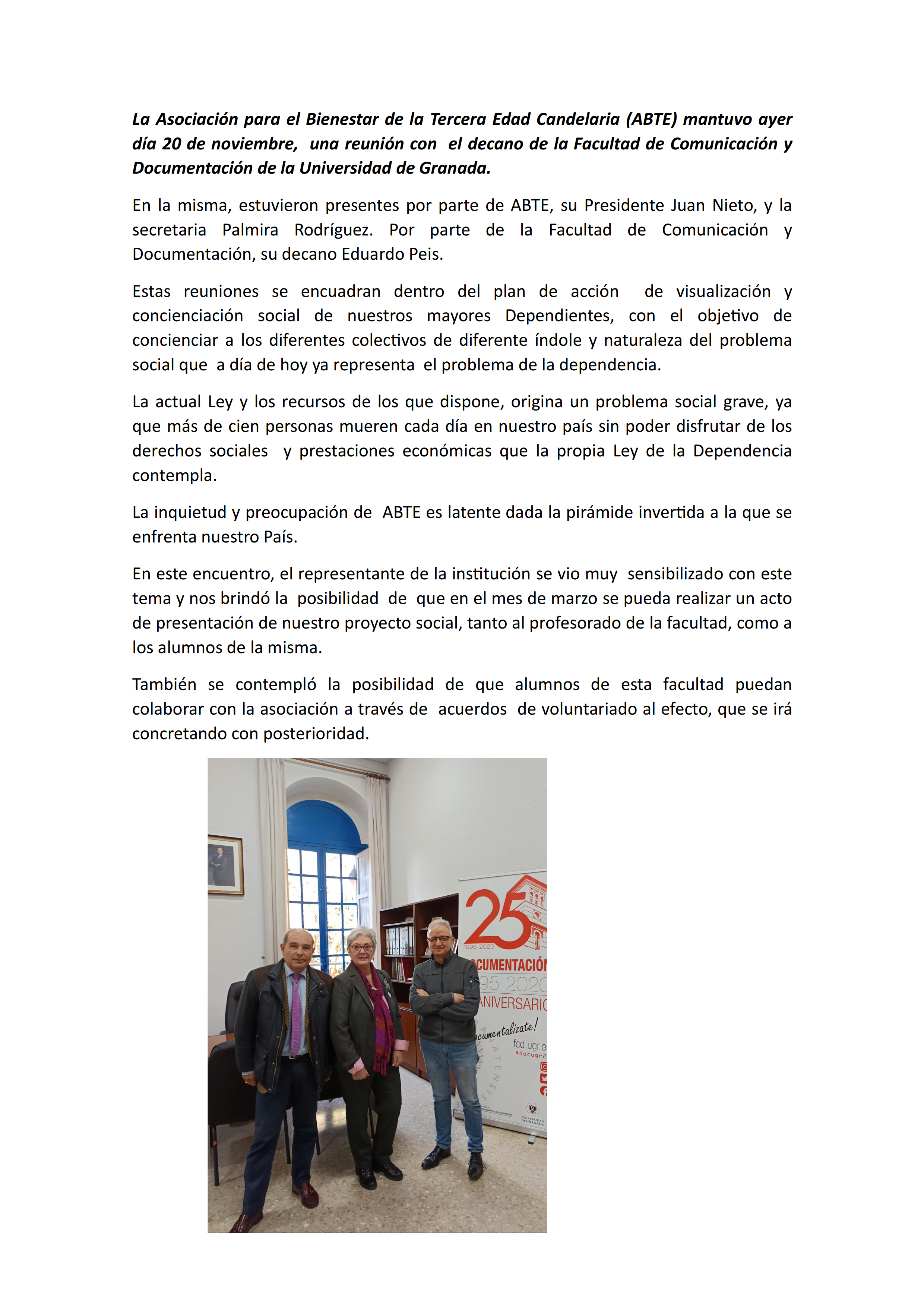 Reunión con el Decanato de la Facultad de Comunicación y Documentación de Universidad de Granada. foto de la reunión con el decanato de la facultad de comunicación y documentación de la universidad de granada