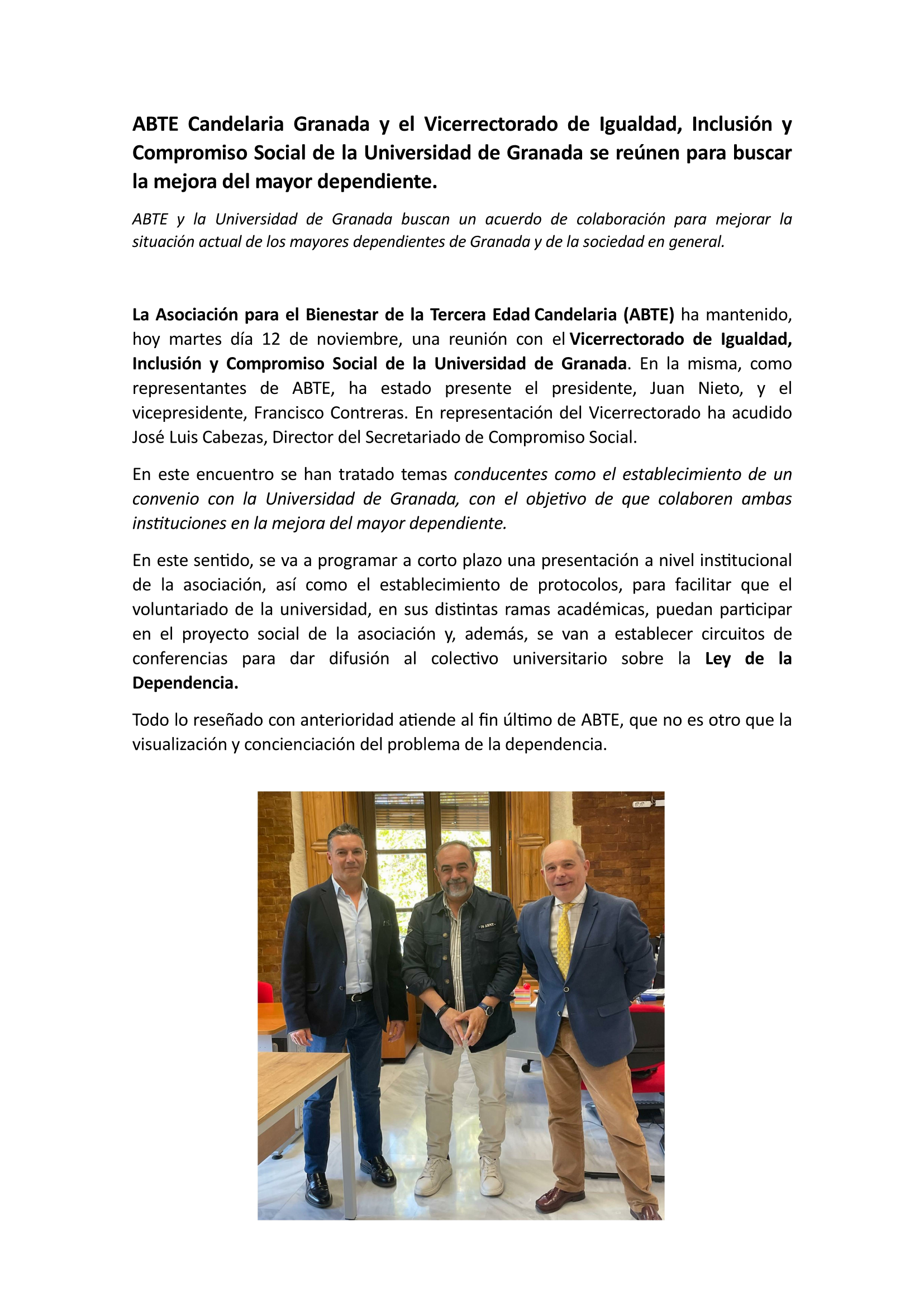 Reunión con el Vicerrectorado de Igualdad, Inclusión y Compromiso Social de la Universidad de Granada. foto de la reunión con el vicerrectorado de igualdad, inclusión y compromiso social de la universidad de granada